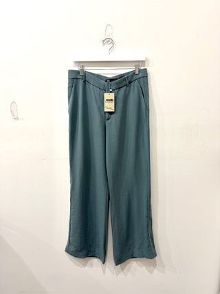 ZARA High-Rise Flat Front Relaxed Straight Chino Pants Blue Women's Size Large