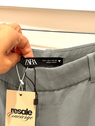 ZARA High-Rise Flat Front Relaxed Straight Chino Pants Blue Women's Size Large