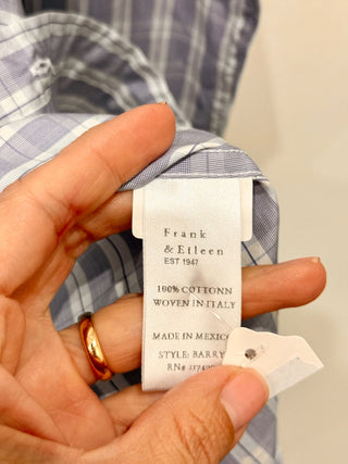 Frank & Eileen Barry 100% Cotton Plaid Button-Up Shirt Light Blue White Womens S