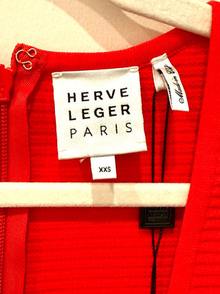 NWT Herve Leger Contour Corset Ribbed Knit T-Shirt Banded Dress Rouge Size XXS