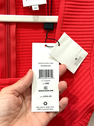 NWT Herve Leger Contour Corset Ribbed Knit T-Shirt Banded Dress Rouge Size XXS