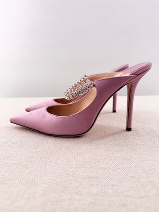 Jimmy Choo bing 100 mules satin crystal embellished heel slide sandals, 39