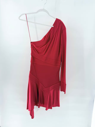 Alexis one-shoulder dress featuring asymmetrical neckline with a single long sleeve, finished with subtle flared hem, Small
