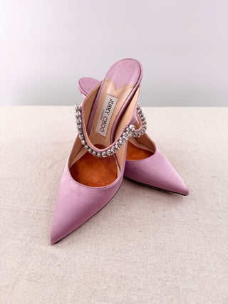 Jimmy Choo bing 100 mules satin crystal embellished heel slide sandals, 39