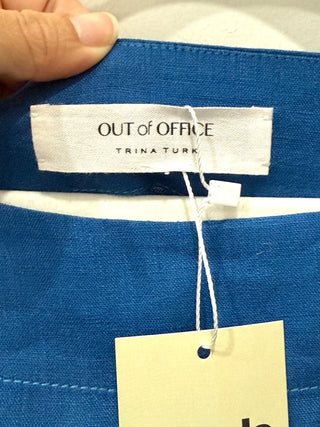 Trina Turk Out Of Office 100% Linen Drop Waist Mini Dress Blue Womens Size Large