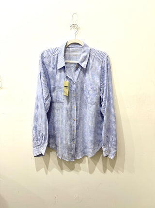 Lilly Pulitzer Check Print Seersucker Linen Button-Down Shirt Blue Womens Large