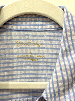 Lilly Pulitzer Check Print Seersucker Linen Button-Down Shirt Blue Womens Large