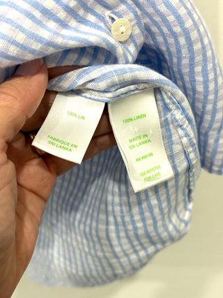 Lilly Pulitzer Check Print Seersucker Linen Button-Down Shirt Blue Womens Large