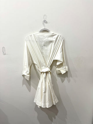 Acler Bastor Cotton Gold Belted Cuffed Sleeve Mini Dress Ivory Women's Size 8