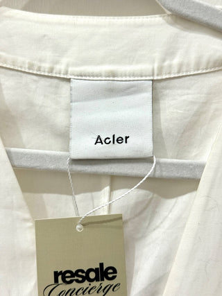 Acler Bastor Cotton Gold Belted Cuffed Sleeve Mini Dress Ivory Women's Size 8