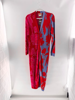 Farm Rio multicolor floral patchwork knit ling cardigan with button front, s