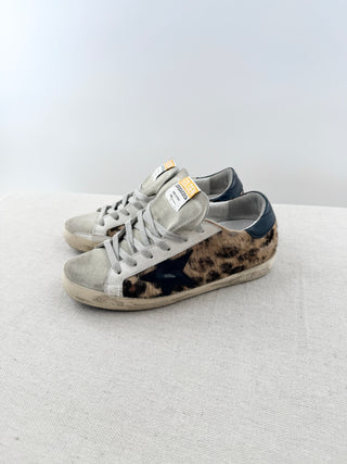 Golden Goose leopard pony hair and leather superstar sneakers, 35