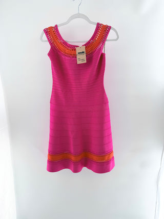 Herve By Herve Leger Off Shoulder Bandage Mini Dress Pink Orange Women's Medium