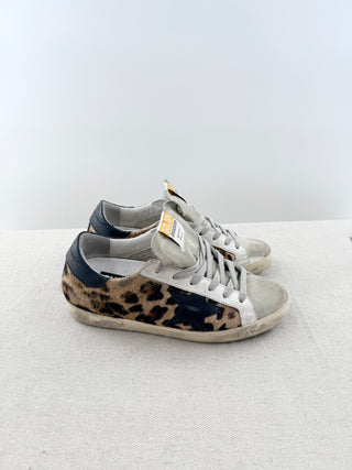 Golden Goose leopard pony hair and leather superstar sneakers, 35