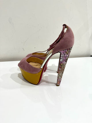 Christian Louboutin Nenecheritza Suede Glitter Platform High Heel Women's EU 40