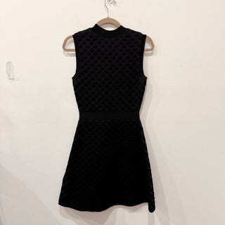 Sandro Many Quilted Lurex Knit A-Line Mini Dress w/ Gold Buttons Black Women's S