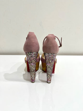 Christian Louboutin Nenecheritza Suede Glitter Platform High Heel Women's EU 40