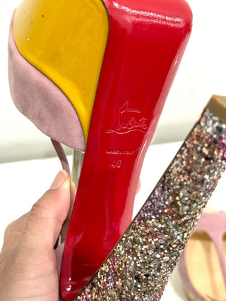 Christian Louboutin Nenecheritza Suede Glitter Platform High Heel Women's EU 40