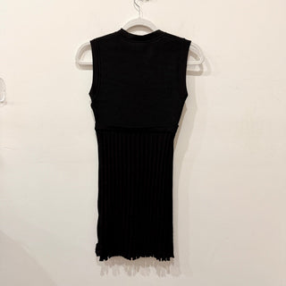 Sandro Scorpion Sleeveless Round Neck Pleat Skirt Mini Dress Black Womens Size S