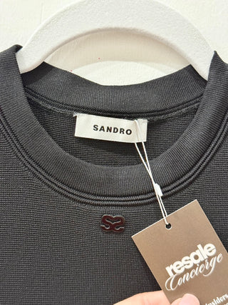 Sandro Scorpion Sleeveless Round Neck Pleat Skirt Mini Dress Black Womens Size S