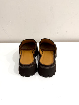 NWB Gucci Suede Horsebit Platform Mules Sandals Washed Brown Women's Size 39.5