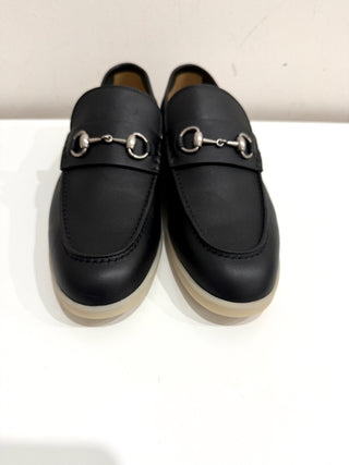 Gucci Konrad Silver Horsebit Leather Almond Toe Loafer Shoes Black Men's Size 11