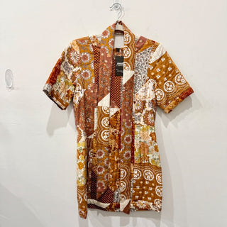 Spell Cha Cha Patchwork Quilted Belted Tunic Dress Brown Sugar Women's Size S
