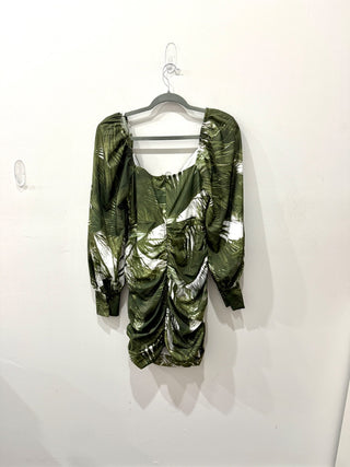 NWT L'atiste Botanical Leaf Fitted Mini Dress Olive White Women's Size Medium