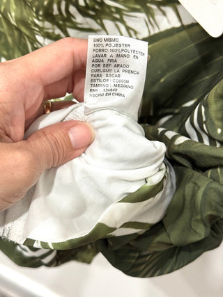 NWT L'atiste Botanical Leaf Fitted Mini Dress Olive White Women's Size Medium