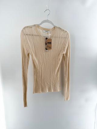Frame Henley striped texture rayon top, M