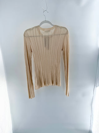 Frame Henley striped texture rayon top, M