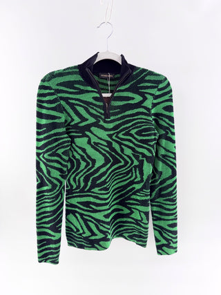 Stine Goya Abstract print knit half zip top with mock neckline, s