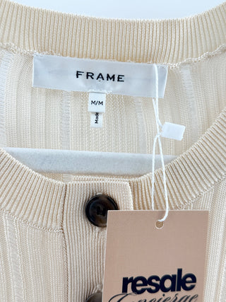 Frame Henley striped texture rayon top, M