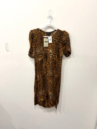 NWT Generation Love Puffed Sleeve Rezi Dress Brown Leopard Women's Size Medium