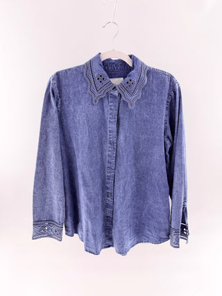Rails Denim button up with cutout collar and cuff sleeves, M