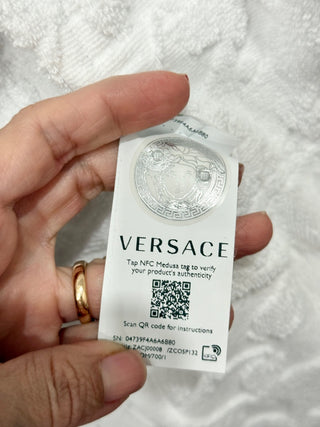 NWOT Versace I Heart Baroque Logo Jacquard Terry Bathrobe White/Gold Women's L
