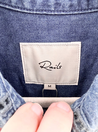 Rails Denim button up with cutout collar and cuff sleeves, M