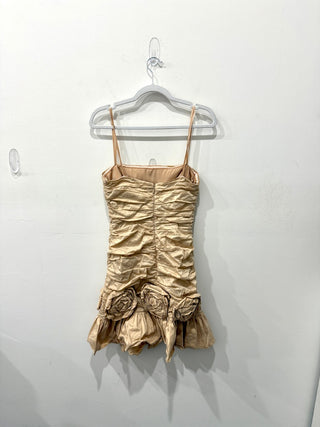 BCBG Maxazria Rosette Tearaway Strapless Mini Dress Champagne Women's Size 8