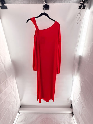 n.a. off the shoulder draped maxi dress with knotted strap detail and asymmetric neckline, M