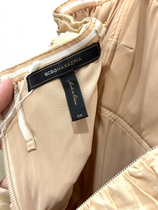 BCBG Maxazria Rosette Tearaway Strapless Mini Dress Champagne Women's Size 8