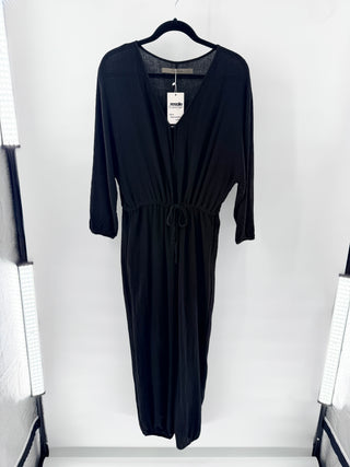Enza Costa Gauze Cotton 3/4 Sleeve V-Neck Jumpsuit Black Women's Size  2 / M