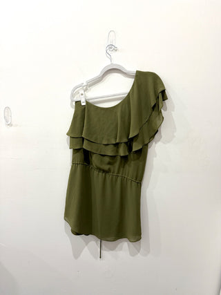 Haute Hippie Asymmetric Ruffle One-Shoulder Mini Dress Green Women's Size Small