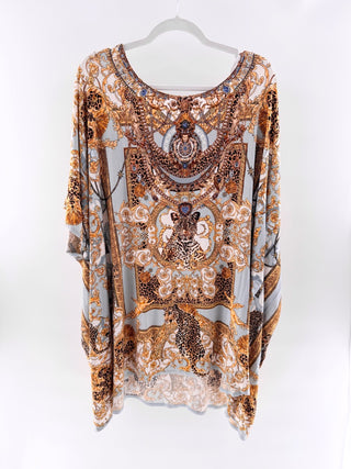 Camilla baroque leopard print embellished kaftan tunic with crystals, OS