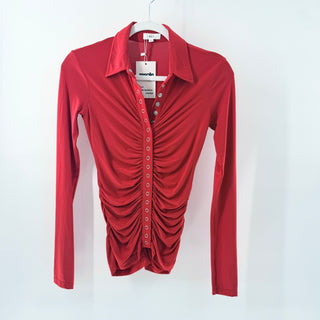 A.L.C. Larsen Long Sleeve Snap Button Ruched Shirt Top Pompeian Red Women's XS