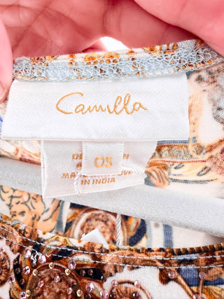 Camilla baroque leopard print embellished kaftan tunic with crystals, OS