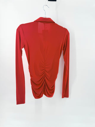 A.L.C. Larsen Long Sleeve Snap Button Ruched Shirt Top Pompeian Red Women's XS