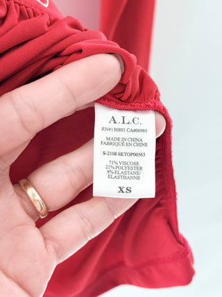 A.L.C. Larsen Long Sleeve Snap Button Ruched Shirt Top Pompeian Red Women's XS