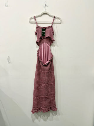 MISA Los Angeles Skye Metallic Cutout Midi A-Line Dress Rose Knit Womens Size XS