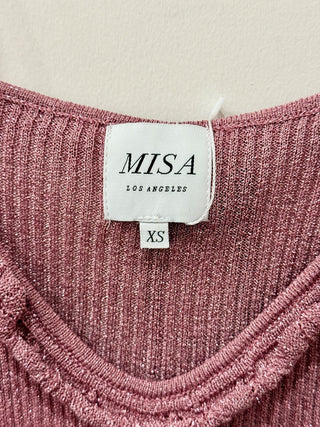 MISA Los Angeles Skye Metallic Cutout Midi A-Line Dress Rose Knit Womens Size XS