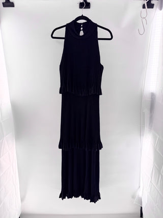 St. John couture Sleeveless knit maxi dress with tiered pleated detailing, 10
